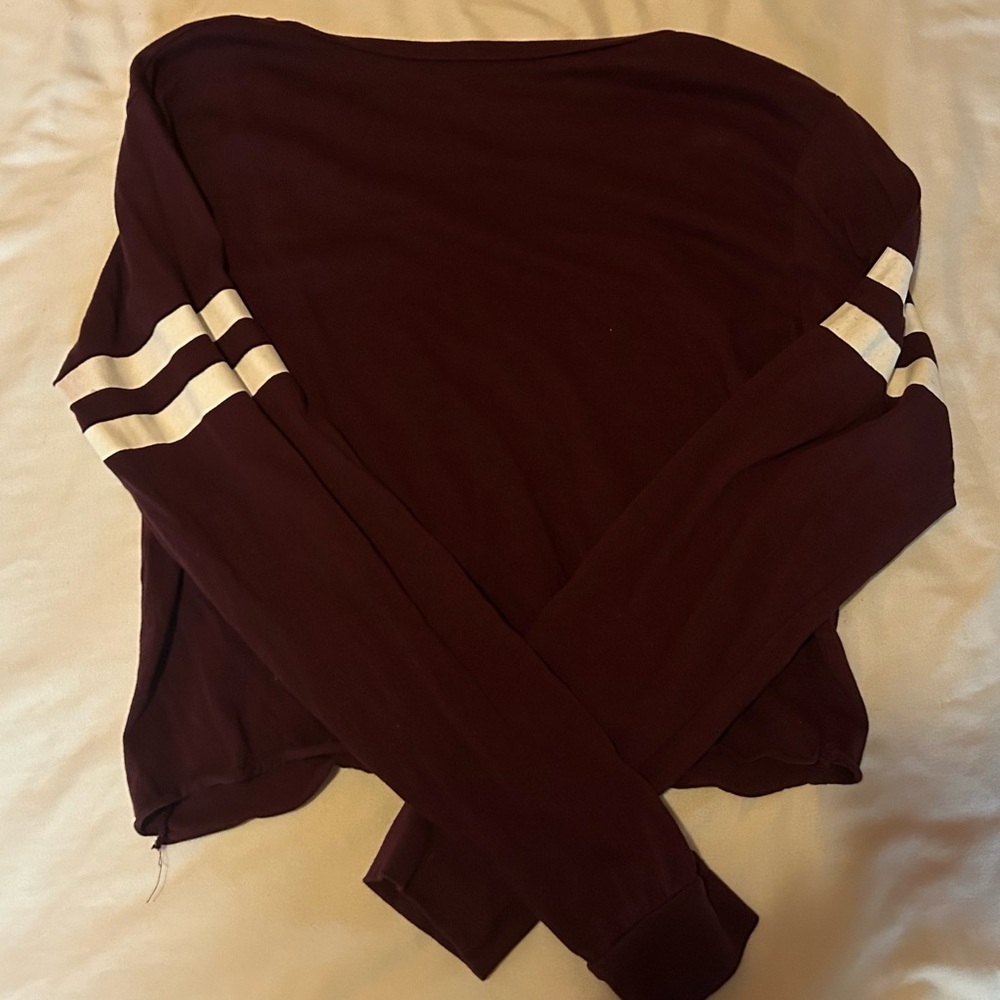 On Fire Maroon Long Sleeve Sweatshirt with White Sleeve Stripes